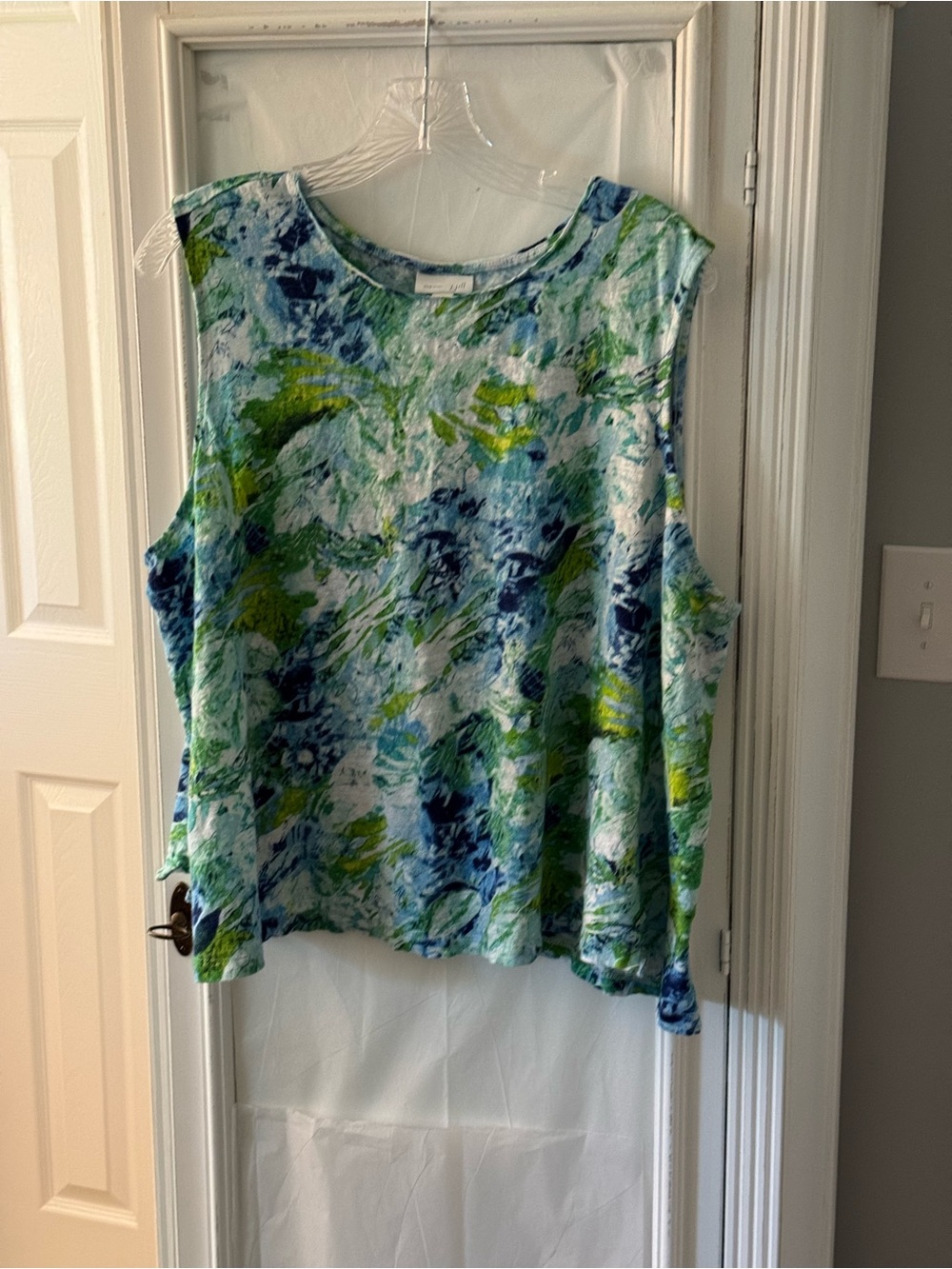 J. Jill Blue & Green Abstract Floral Tank Size 3X